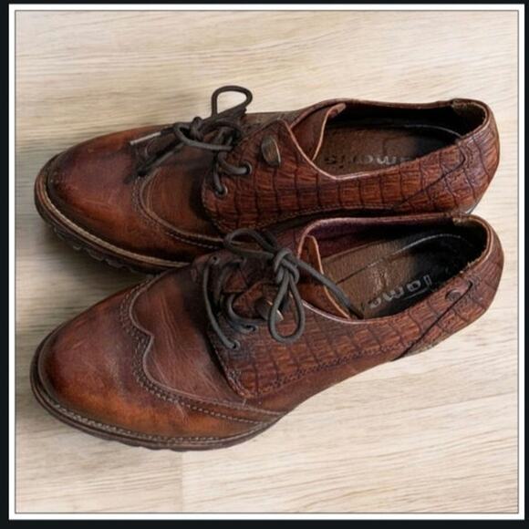 Brown Leather TAMARIS Lace Up Oxford Style Crocodile Print Derby Shoes Size 5.5 - Picture 1 of 6